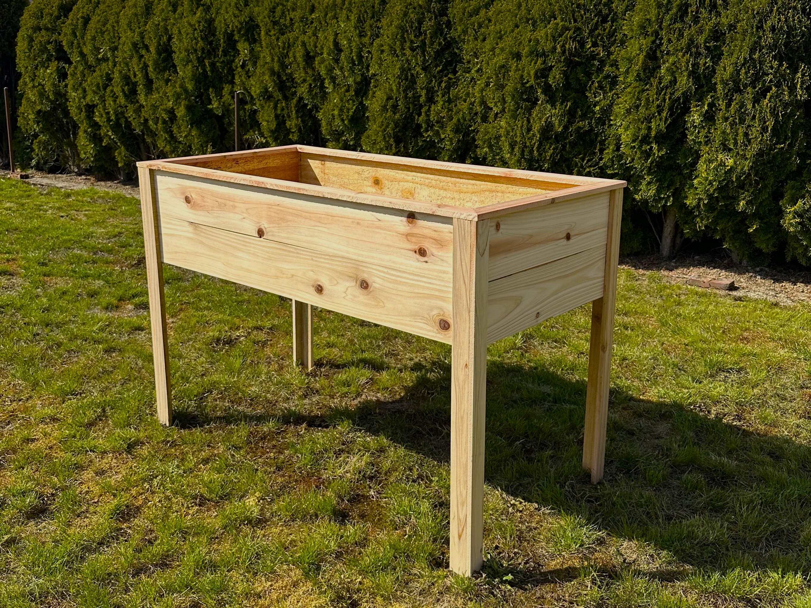 4' × 2' cedar raised bed at waist height (30") — angled view