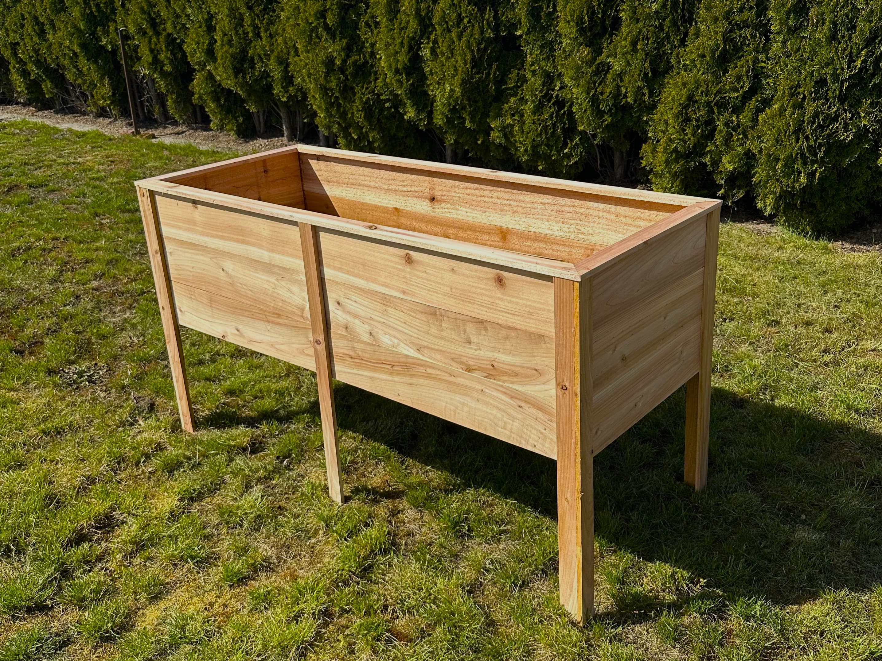 5' × 2' cedar raised garden bed, 16" deep — angled view