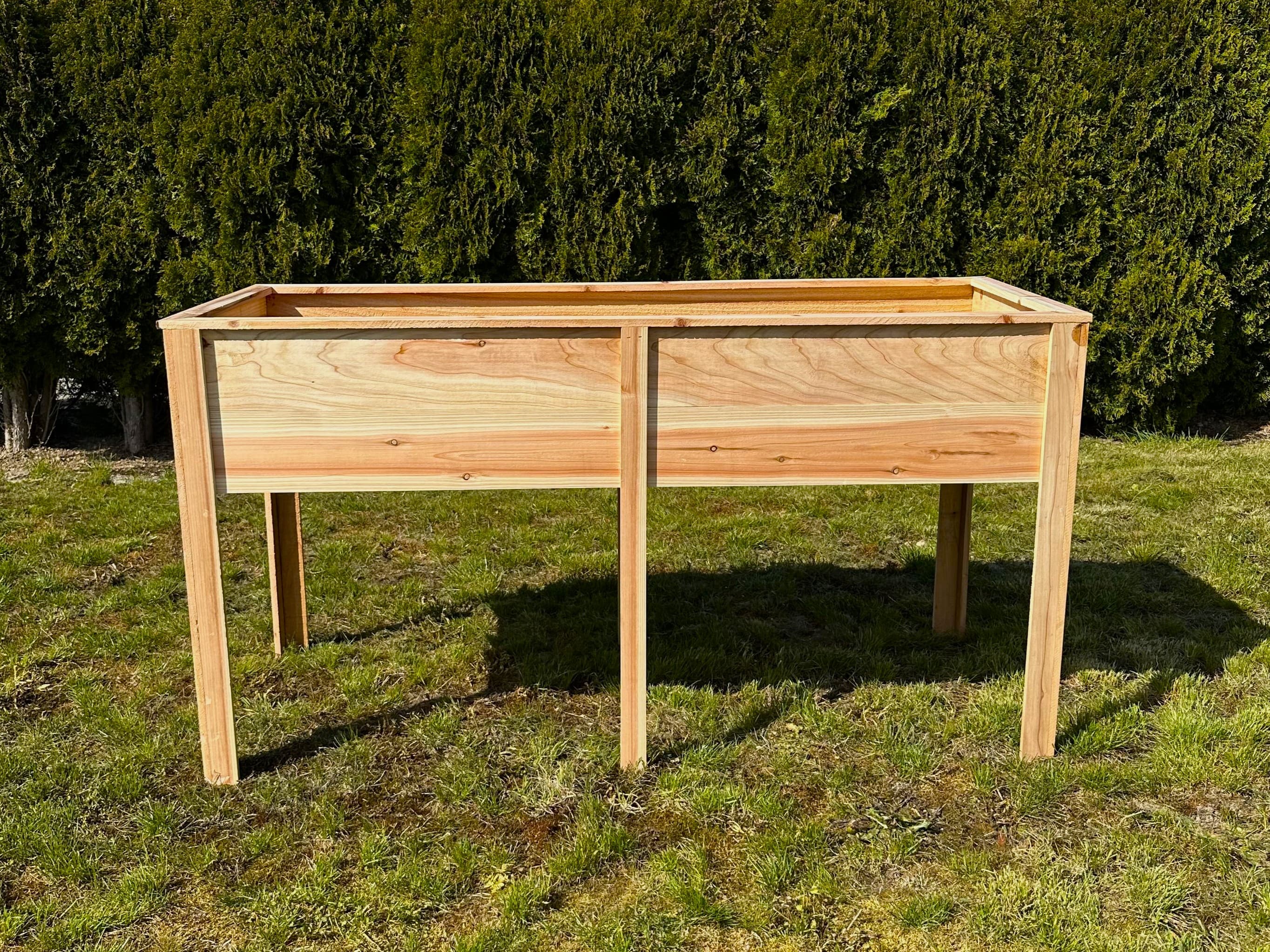5' × 2' cedar raised bed at waist height (30") — front view
